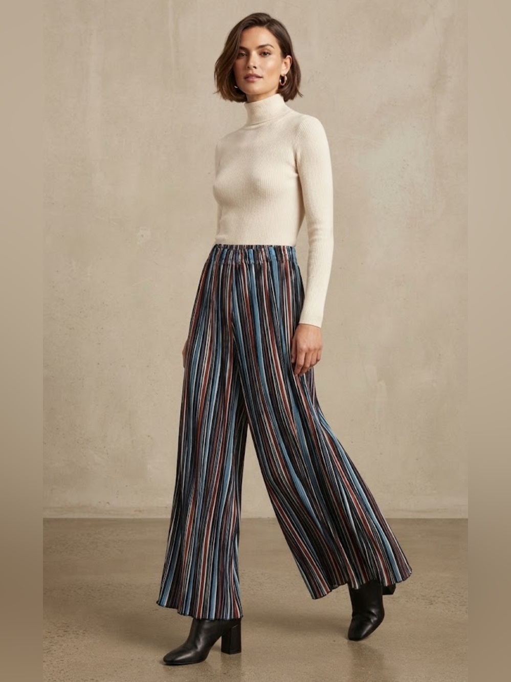 Colorful Vertical Stripe Flowy Pants XL High Waist Y2K Aesthetic Trousers